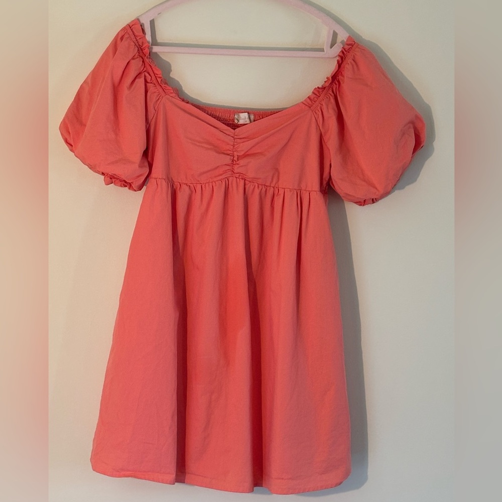 Altar’d State Coral Puff Sleeve Babydoll Mini Dress Size M